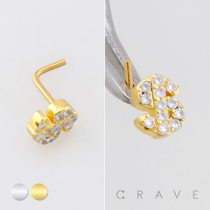 CZ GEM PAVED DOLLAR SIGN 316L SURGICAL STEEL L SHAPE STUD NOSE RING